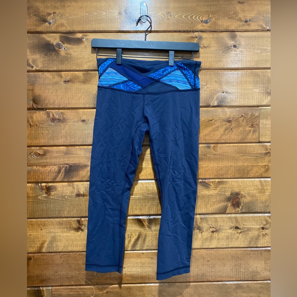 Lululemon Navy Blue Color Block Wunder Under Legg… - image 1